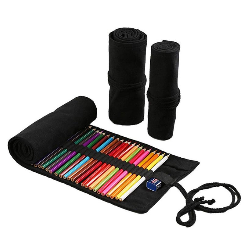 Funny live 36/48/72 Slots Colored Pencil Wrap Pencils Roll Holder Coloring Pencils Organizer Holder Colored Pen Paint Brush Storage Pouch Portable for Artist Student (Black, 72 Slots) - Image 1